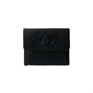 CHANEL Authentic Black Caviar Leather Logo Wallet